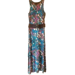 Cynthia Rowley Belted Knit Tank Style Maxi Size XS Tropical Print